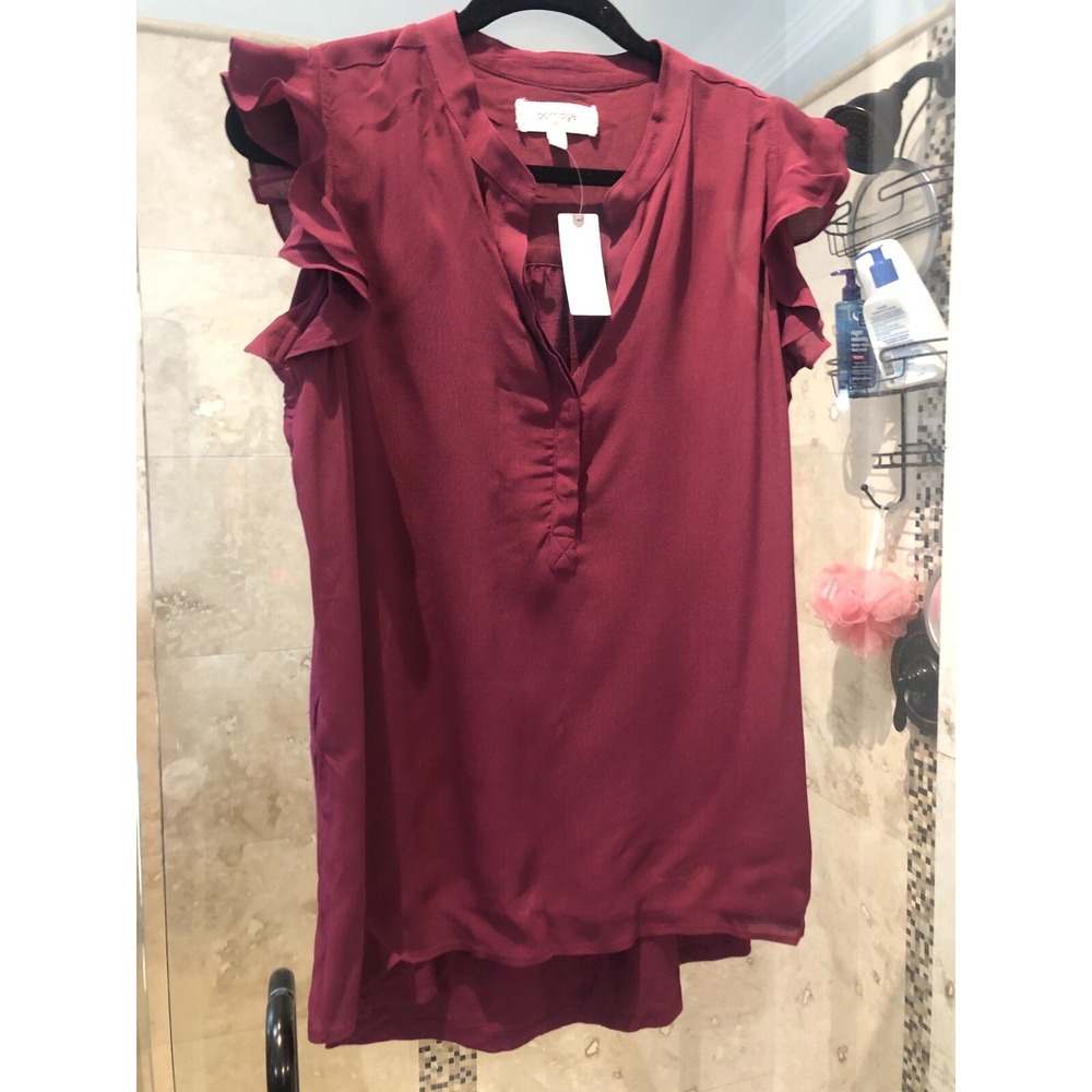Anthropologie Porridge Ruffle Sleeve Blouse Top Wine Red S Small PK020-849